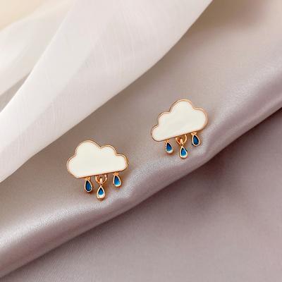 Korean Style White Cloud Water Drop Stud Earrings For Women Crystal Stars Bow Asymmetry Earring Girl Wedding Party Jewelry Gifts