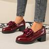 Fashion Fashion Bowknot Chunky Heels Pumps Women Patent Leather Platform Loafers Woman Elegant Slip On High Heels Dress Shoes Plus Size