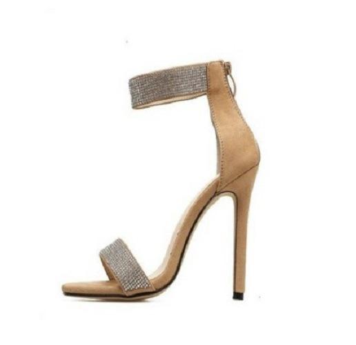 Large Size High-heeled Sandals European and American Rhinestone Thin Heel One-character Foot Cover Sexy New Fashion Sandals