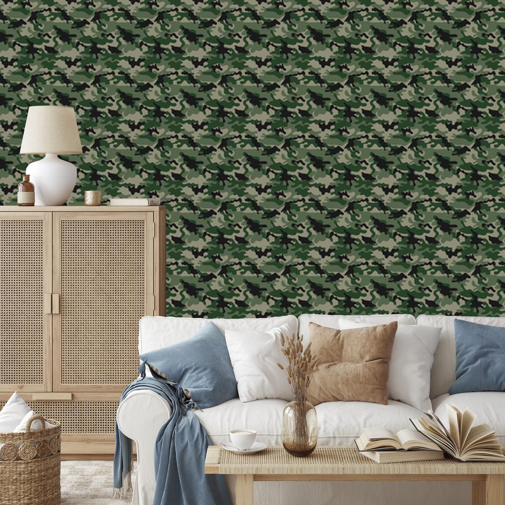 Bottle Green and Olive Military Camouflage Wallpaper 50x1000
