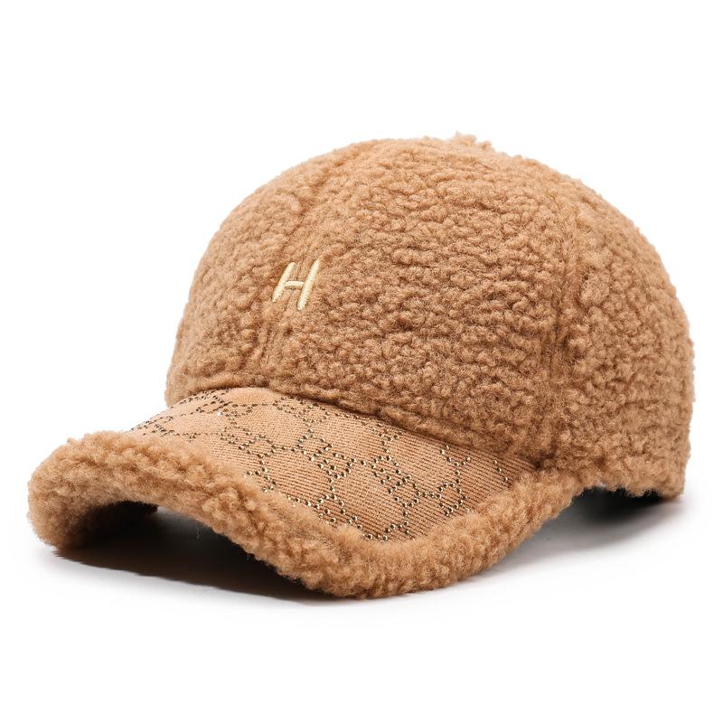 

Осенне-зимняя бейсболка из овечьей шерсти, плюшевая теплая шапка, большой обхват головы, кепка с вышивкой букв коричневый