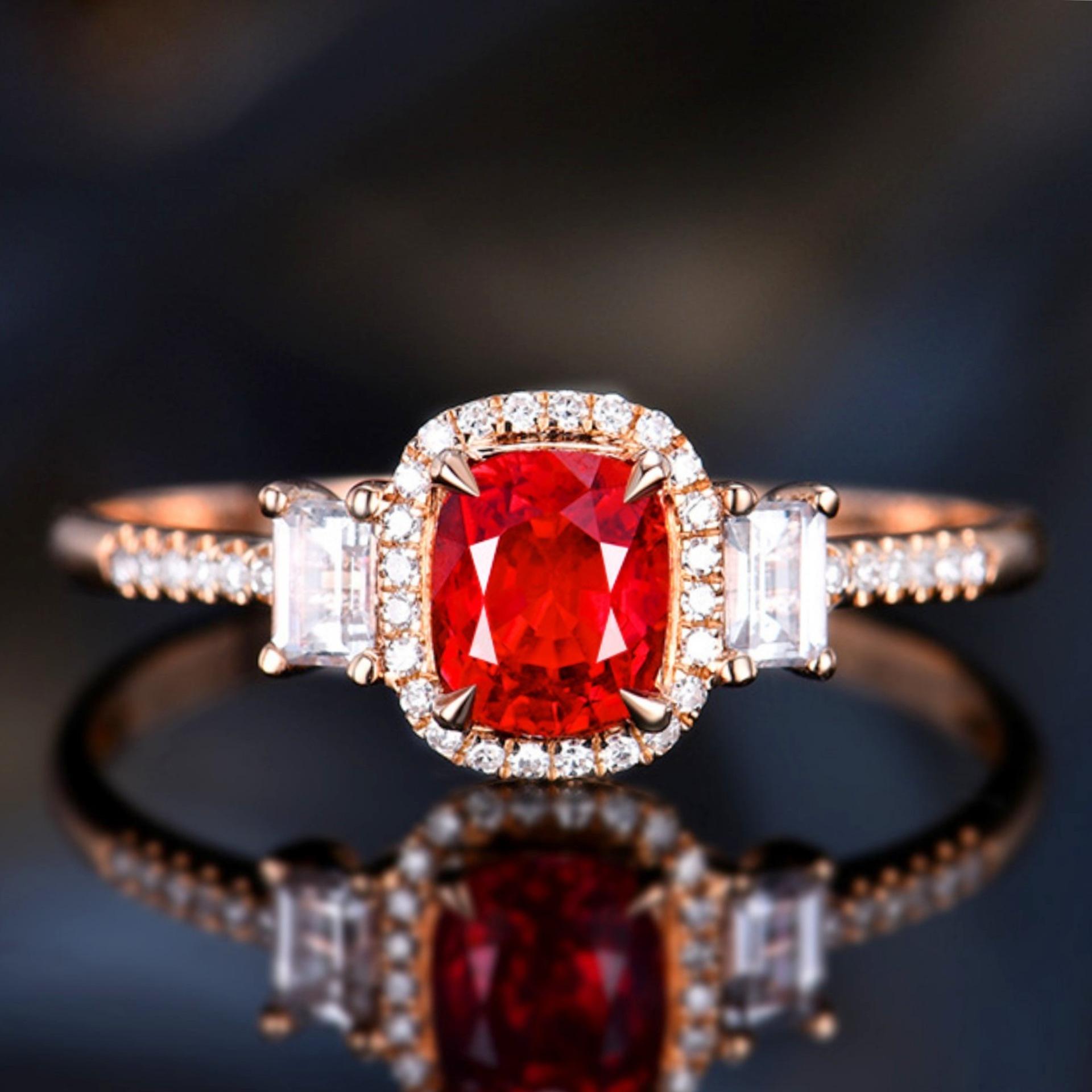 

Open Diamond Ring Light Luxury Full Diamond Imitation Natural Red Treasure Ring Women opening adjustable