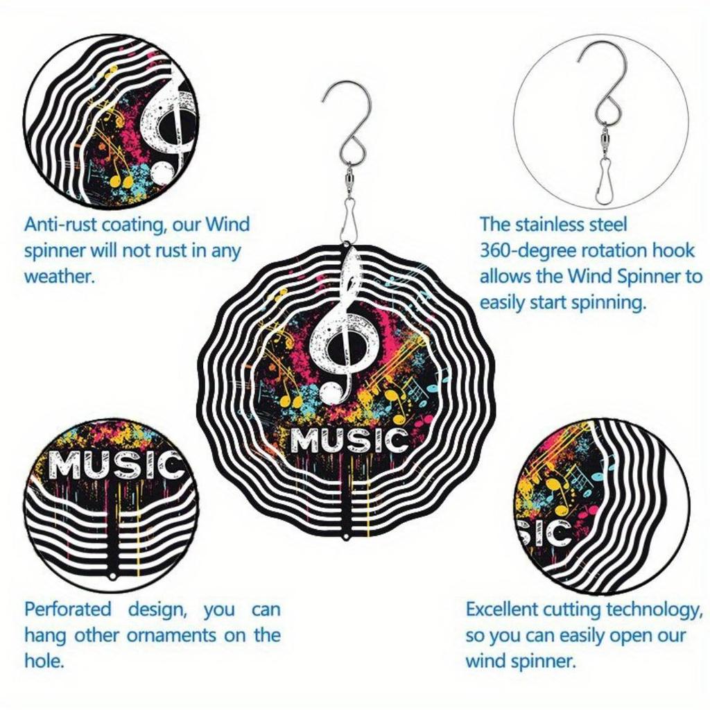 2D Musical Note Wind Spinner - Vibrant Kinetic Metal Art for Outdoor Decor, Durable Hanging Ornament for Garden