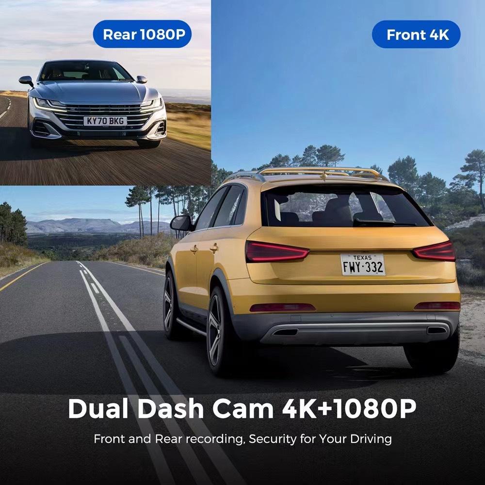V22 Dual 4K Dash Cam with GPS, Front & Rear Recording, Mobile Interconnect.