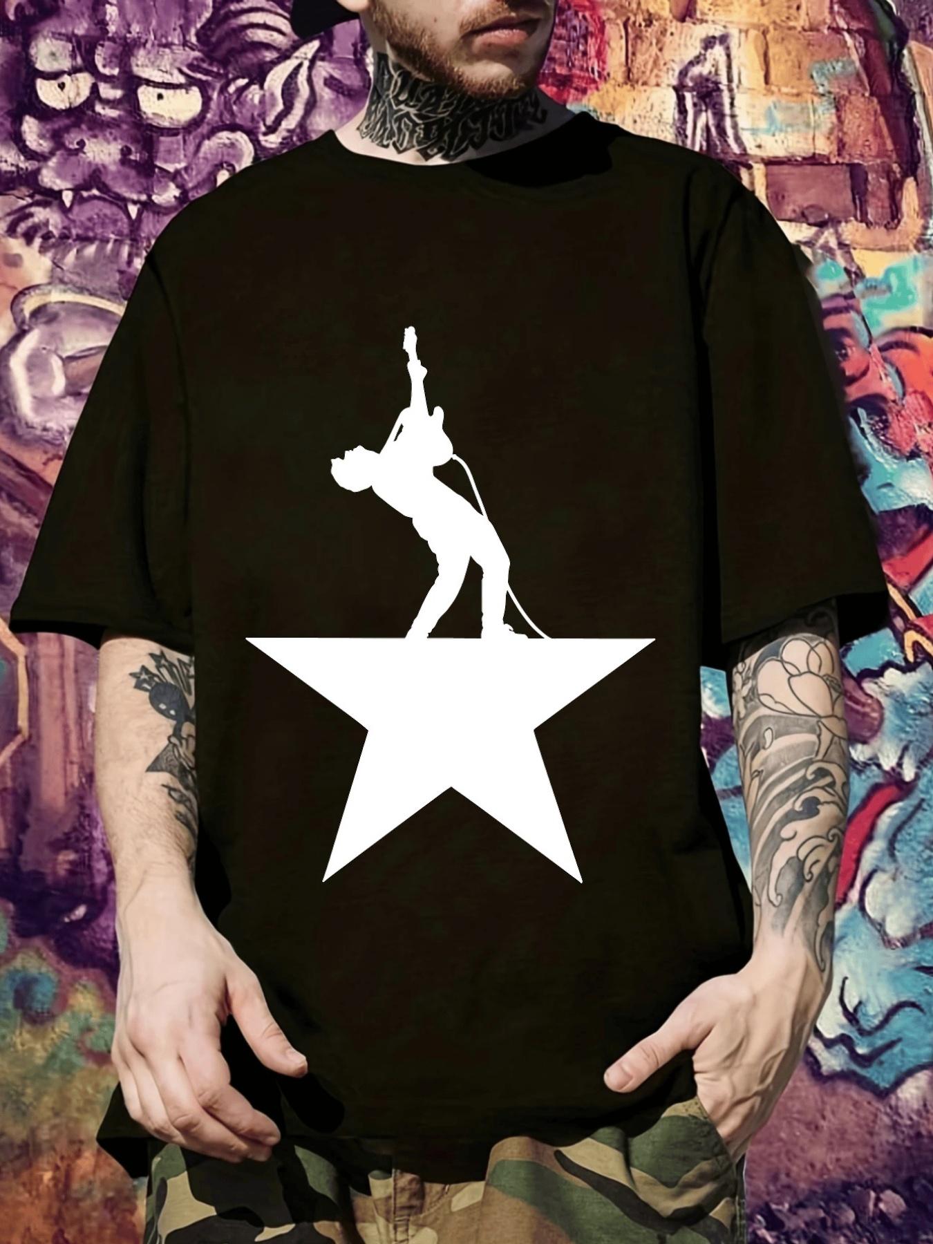 

Festive Santa Claus Christmas Graphic T-shirt - Black Casual Short Sleeve Tee with White Star Design S