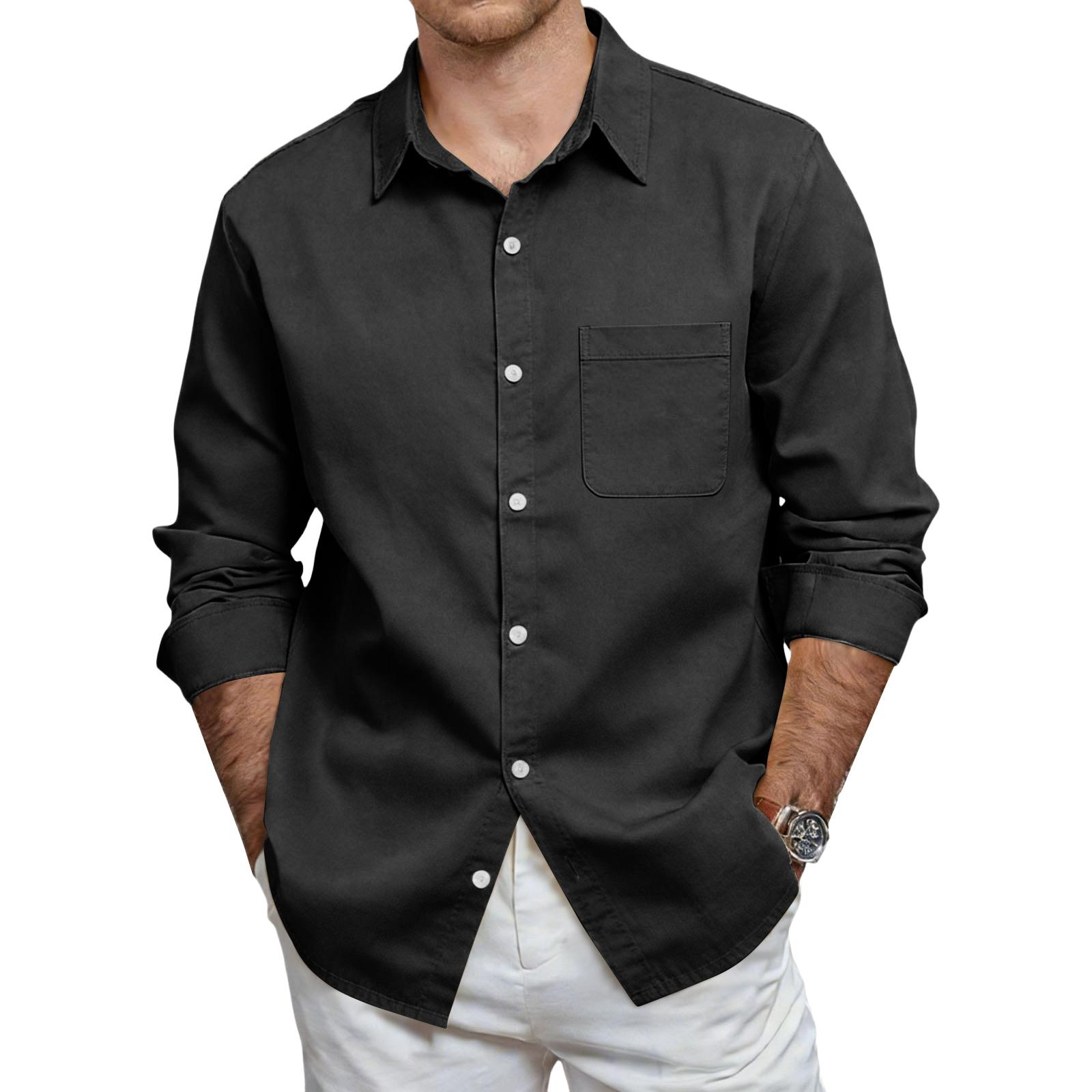 Men s Casual Workwear Collared Button-Down Shirt With Pockets XXXL