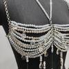 Crystal Beaded Tassels Layered Necklace Halter Neck Chest Chain Shimmering Body Jewelry Camisole Bralette For Women