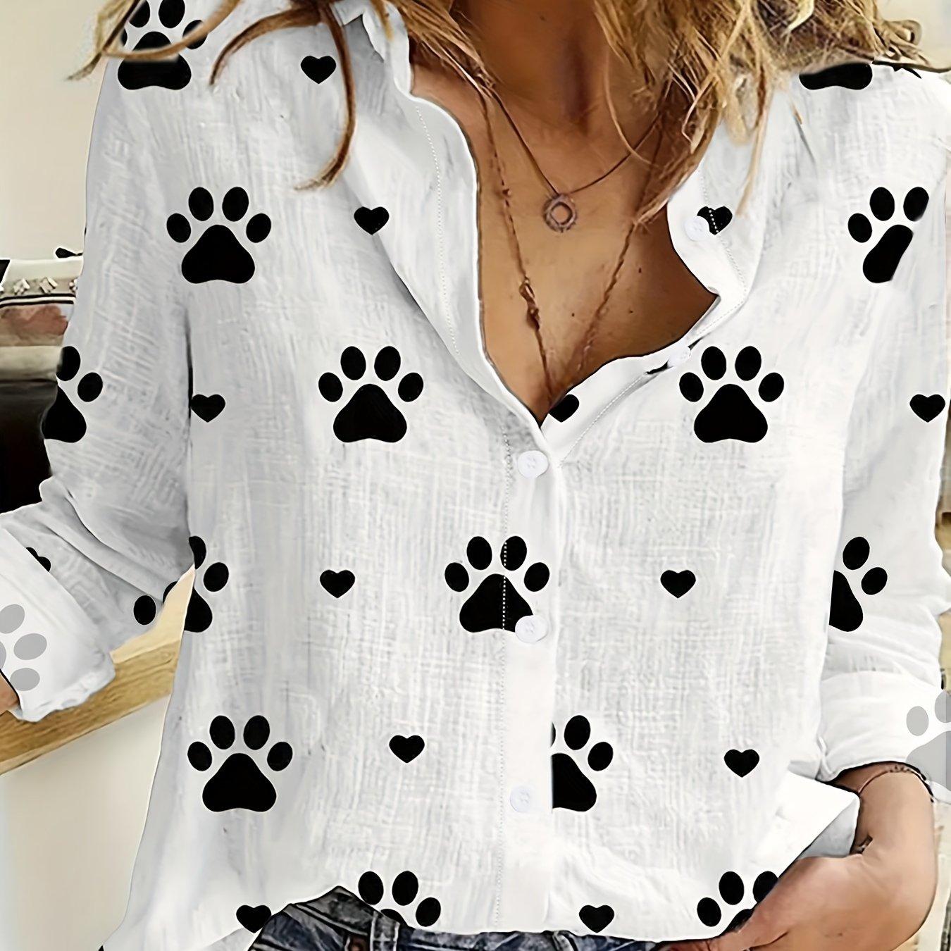 Cute puppy paw print heart pattern printed shirt S