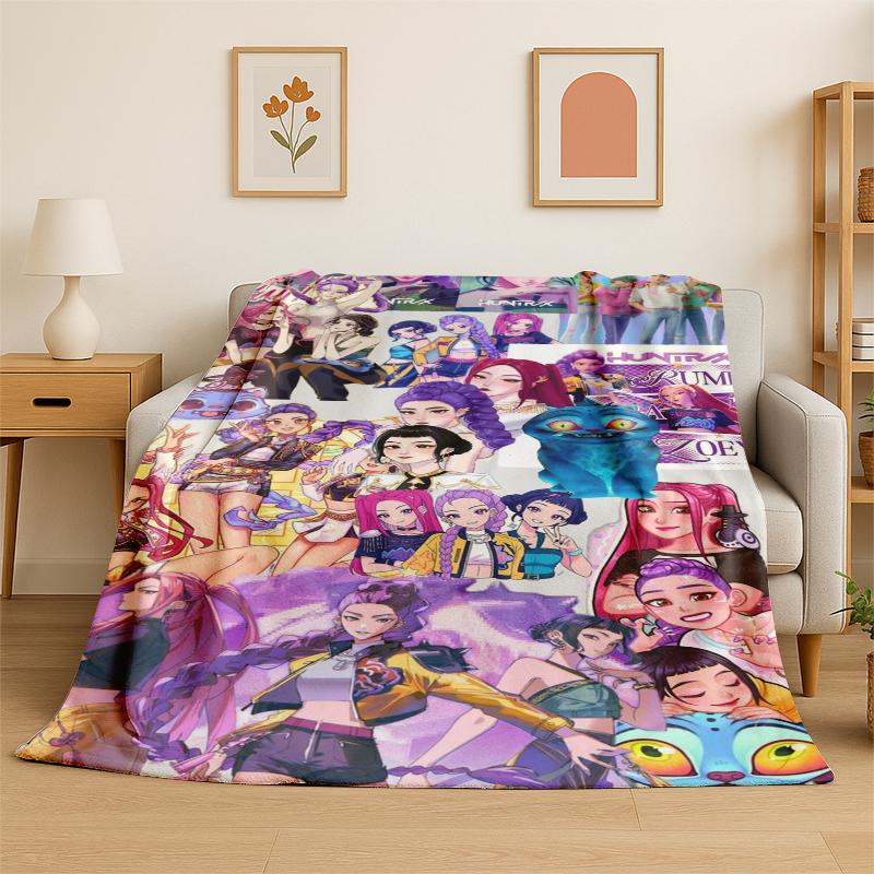 Kpop Demon Hunter Rumi Mira Zoey Gruppo Cartoon Coperta in Flanella Morbida Calda Coperta Plaid per Camera da Letto Soggiorno Letto Viaggio Regalo