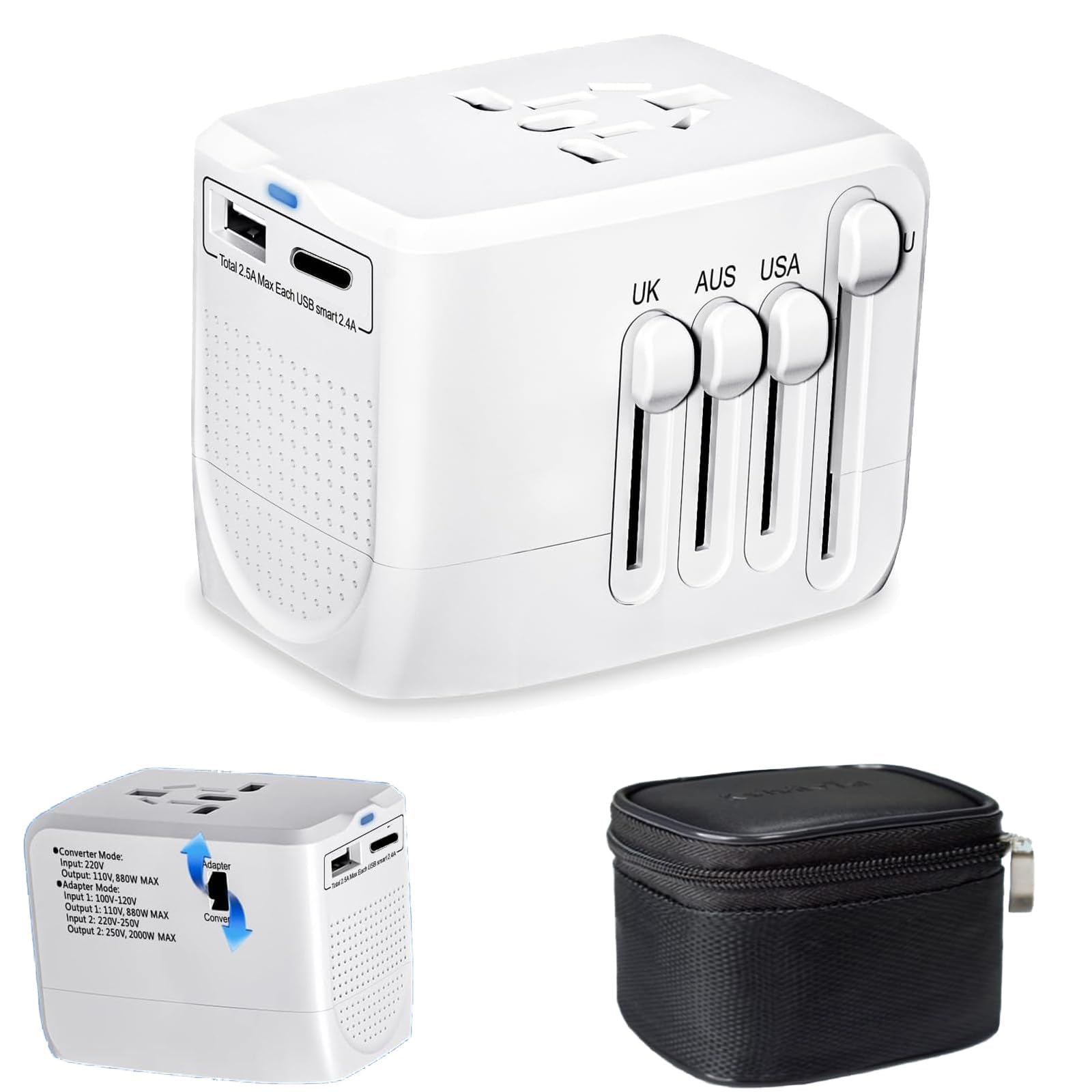 

2000W 220V to 100V Transformer for Overseas Overseas Outlet Converter Sine Wave 1 USB 1 Dryer for Overseas Travel Compatible with 200 Countries