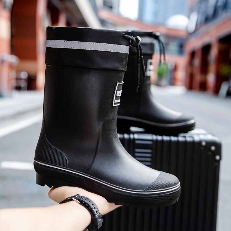 New Fashionable Men's Thickened Bottom Warm Waterproof Middle Tube Wear-resistant PVC Material Elastic Rain Shoes Outdoor Work