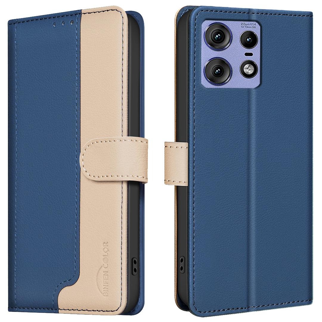

BINFEN COLOR BF33 For Motorola Edge 50 Pro 5G Case Splicing Color Leather Wallet Flip Cover Blue