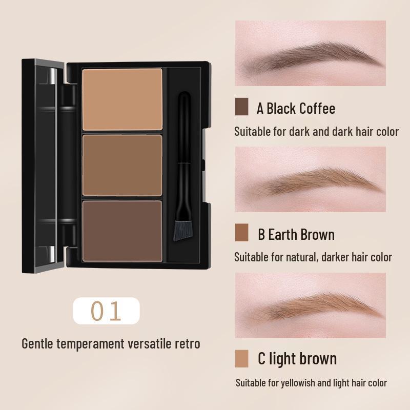 Tri-Color Eyebrow and Nose Shadow Palette with Brushes for Beginners