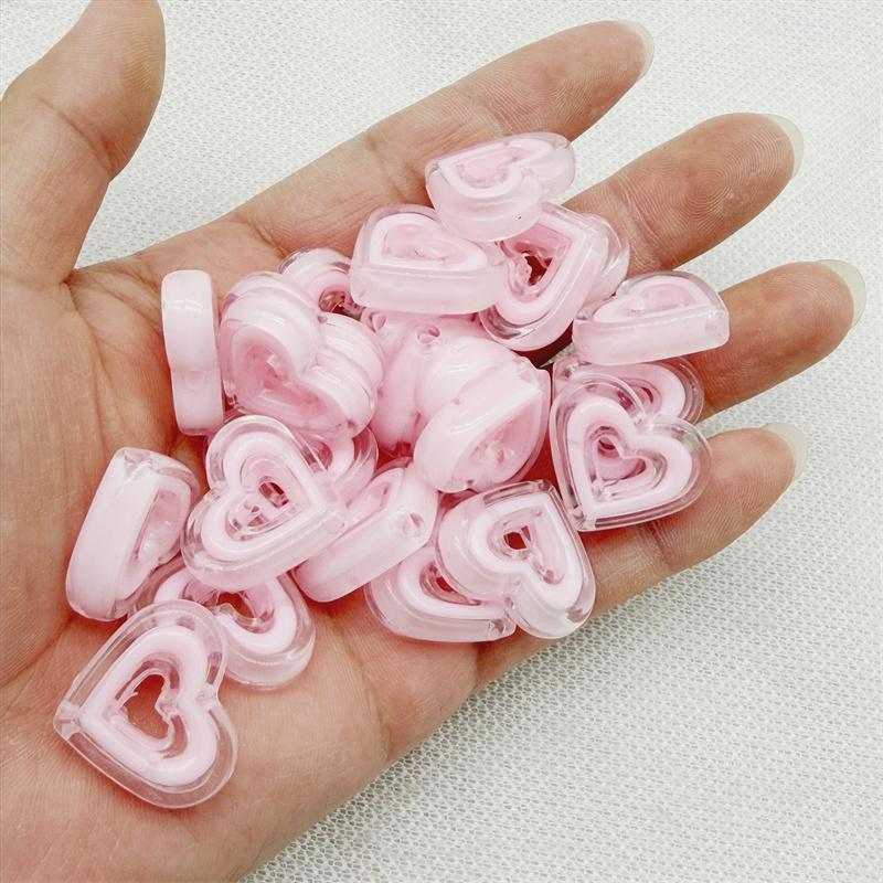 10pcs 20x23mmTransparent Hollow Out Heart-shaped Have Hole Bead Acrylic Straight Hole Bead DIY Mobile Phone Chain Accessory