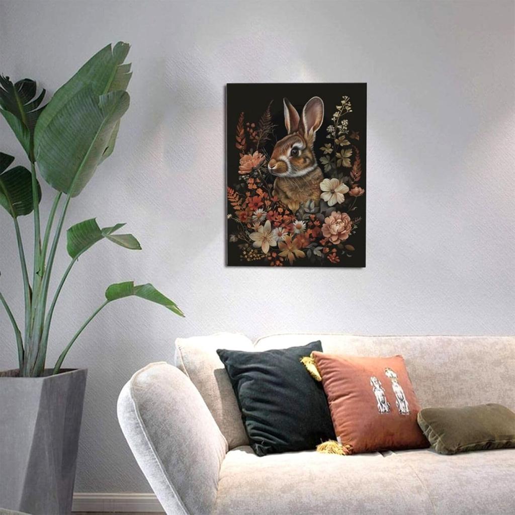 Ewzoet Funny Rabbit Vintage Gothic Bunny With Flowers In Bathtub Bathroom Wall Art Decor Picture Prints Paintings Black And White Farmhouse Animals
