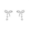ANENJERY Bowknot Heart Zircon Pendant Earrings for Women Sweet French Delicate Luxury Design Simple Jewelry Gifts Wholesale