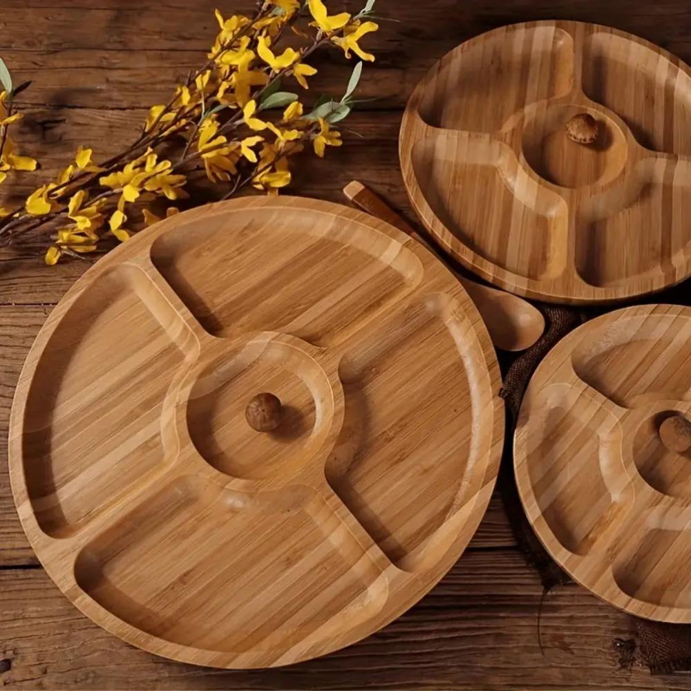 Bamboo Round Snack Plate 20/25/30cm Fruit Platter Food Tray Divided Serving Trays  Ham