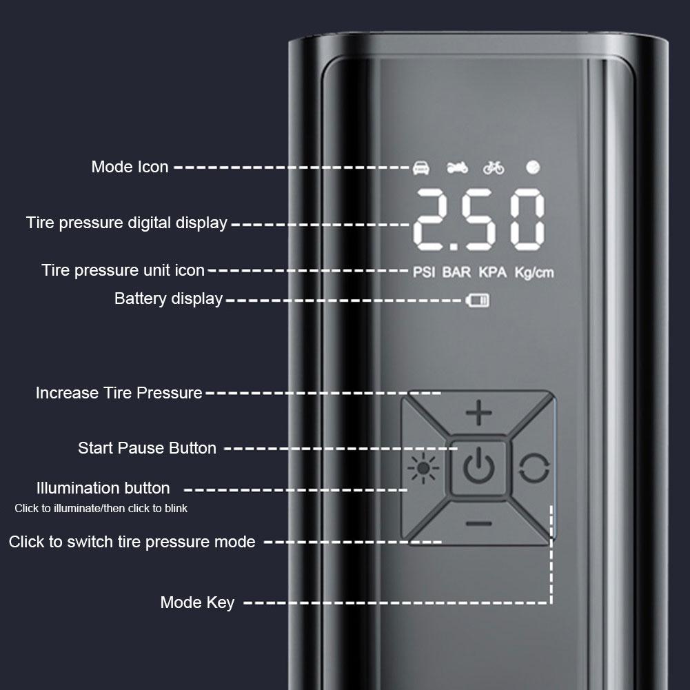 Digital Tire Pressure Gauge Intelligent Rechargeable Air Pump Wireless Air Compressor for Vehicle Motorcycle for Car Tyre Balls