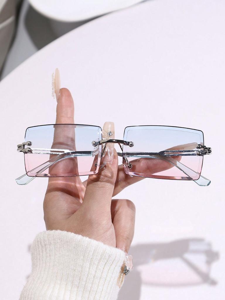 1/2/3 PC S Fashion Rectangular Metal Rimless Women Sunglasses For Men Daily Life Shades Eyewear Accessories.