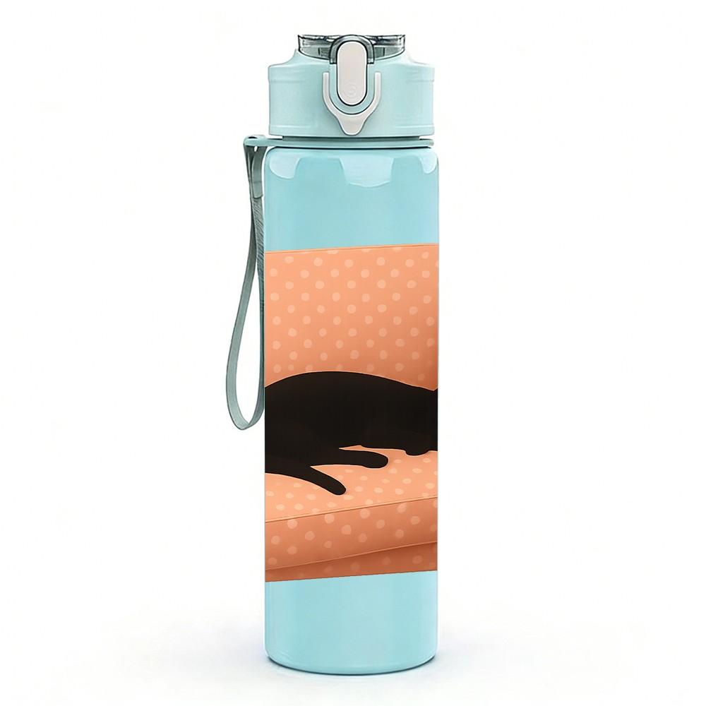 1PC Black Cat Sofa Lazy Art Print 750ml Color Plastic Sports Water Bottle Leakproof Flip Straw Lid Suitable for Sports Office Home Use