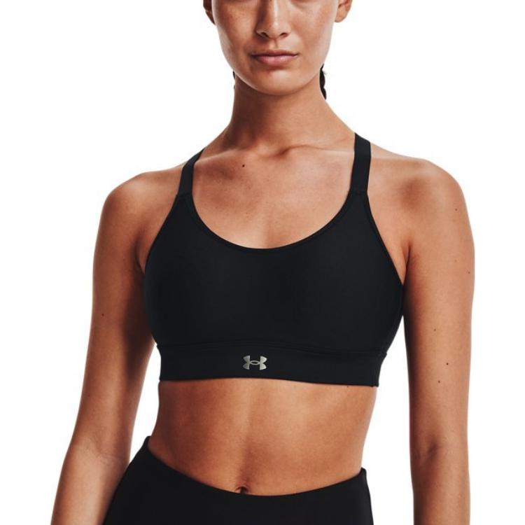 Under Armour Continuum Solid Color Logo Embroidery Crossback Medium Support Sports Bra Women Sports Bra Black 1372559-001
