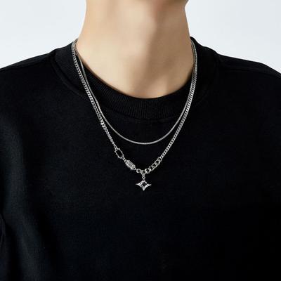 Collana con Pendente a Stella a Doppio Strato con Catena in Zirconi Cubici Gioielli Hip-hop per Uomo Donna Regali di Compleanno