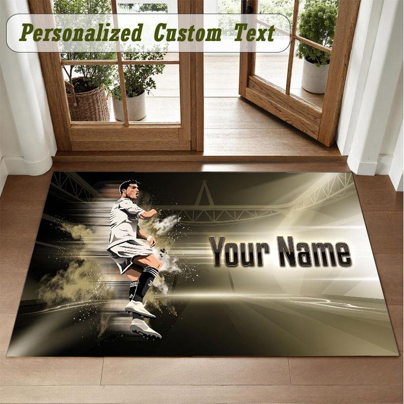 Crystal Velvet Square Rug Custom NameCristiano Ronaldo Pattern Non Slip Home Floor Decor Rug