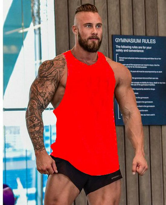 Men s Summer Cotton Racerback Fitness Tank Top Red Tank