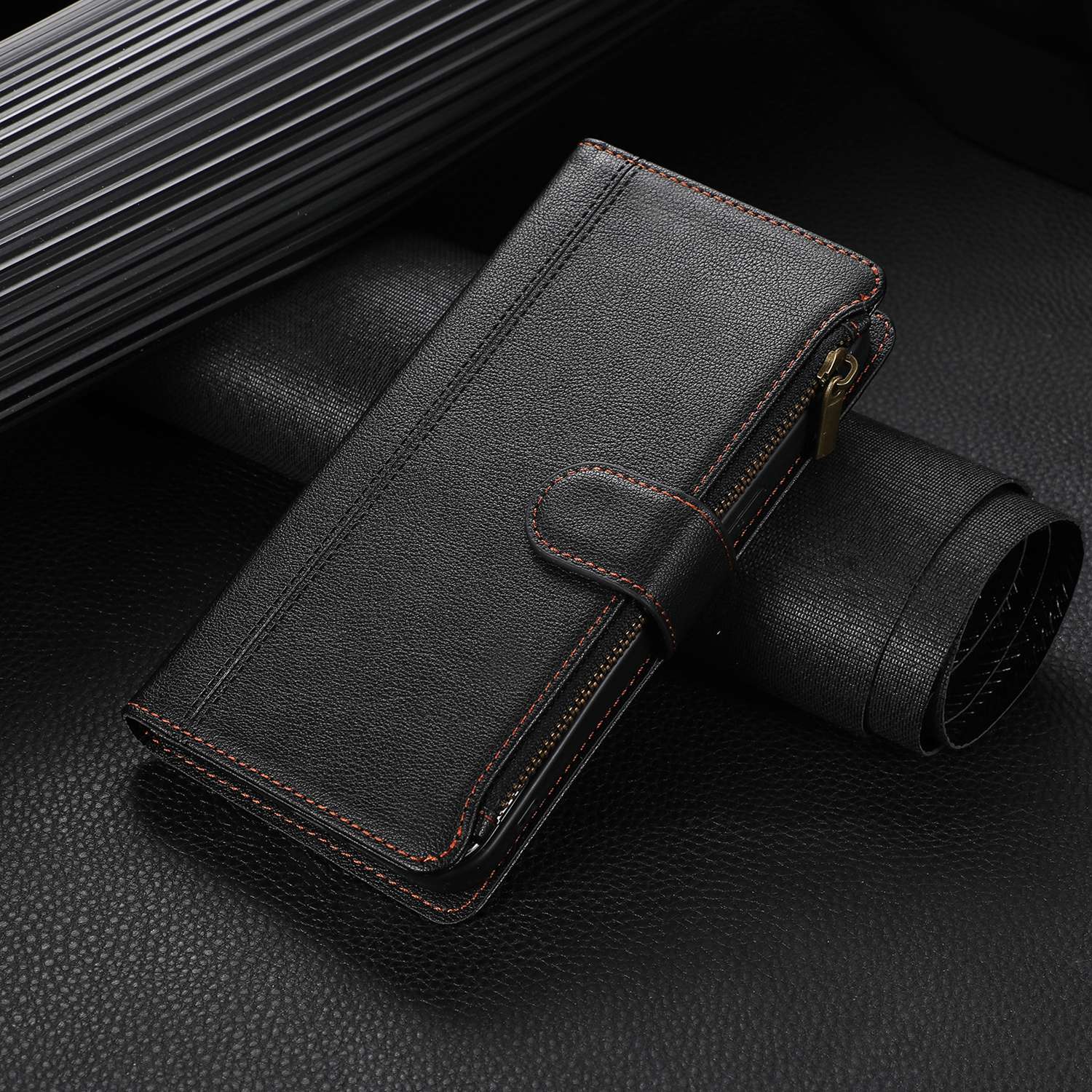 

Ремешок с отделениями для карт и карманом для наличных, чехол-кошелек на молнии для iPhone Samsung Xiaomi Redmi Google, кожаный держатель-подставка из искусственной кожи, откидная крышка Xiaomi 13T/13T Pro чёрный