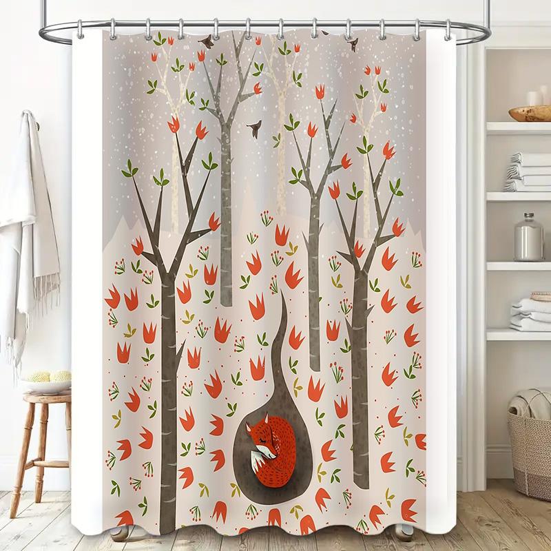 Fox Shower Curtain Woodland Forest Animals Bathroom Decor Nature Theme Waterproof Fabric Shower Curtains Vintage Home Decor