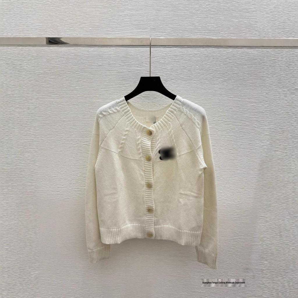 Eleganter Frühherbst Bestickter Knopfleisten Rundhals Langarm Strick-Cardigan