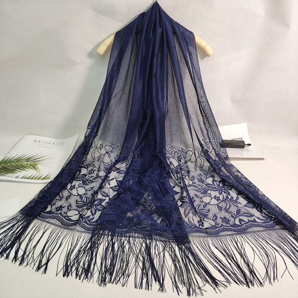 Breathable Silk Scarf Anti-UV Pashmina Summer Tassel Shawls  Women