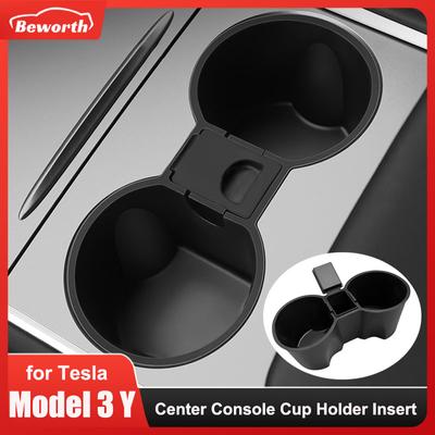 2023 M3 MY Insert Porte-Gobelet de Console Centrale pour Tesla Model 3 Y Silicone Intérieur Fente Antidérapante Limiteur de Boisson Voiture