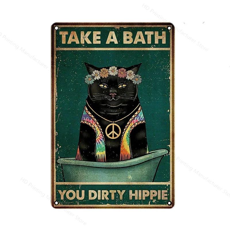 Schwarze Katze Frauen Metallschild Vintage 30 *20cm Blechschild Kaffee Yoga Schlafzimmer Club Dekoration Zuhause Vintage Kunstplatte Wandposter