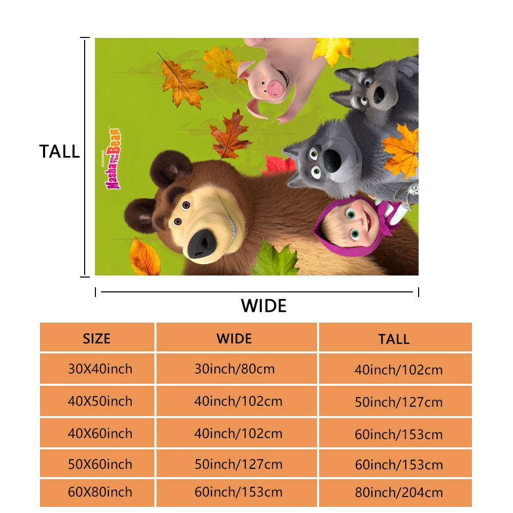 Cartoon M-Masha and the B-Bear Throw Flannel Fluffy Soft Blanket Warm Skin-Friendly Throw for Sofa Bed Office Nap Winter