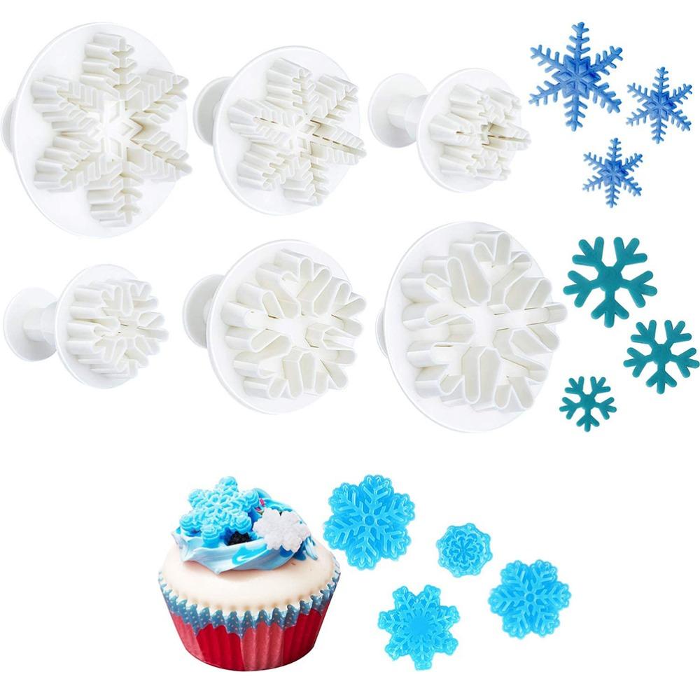 6pcs White Fondant Plunger Cutters Food Grade Plastic Cookie Embossing Tools Cookie Crafting