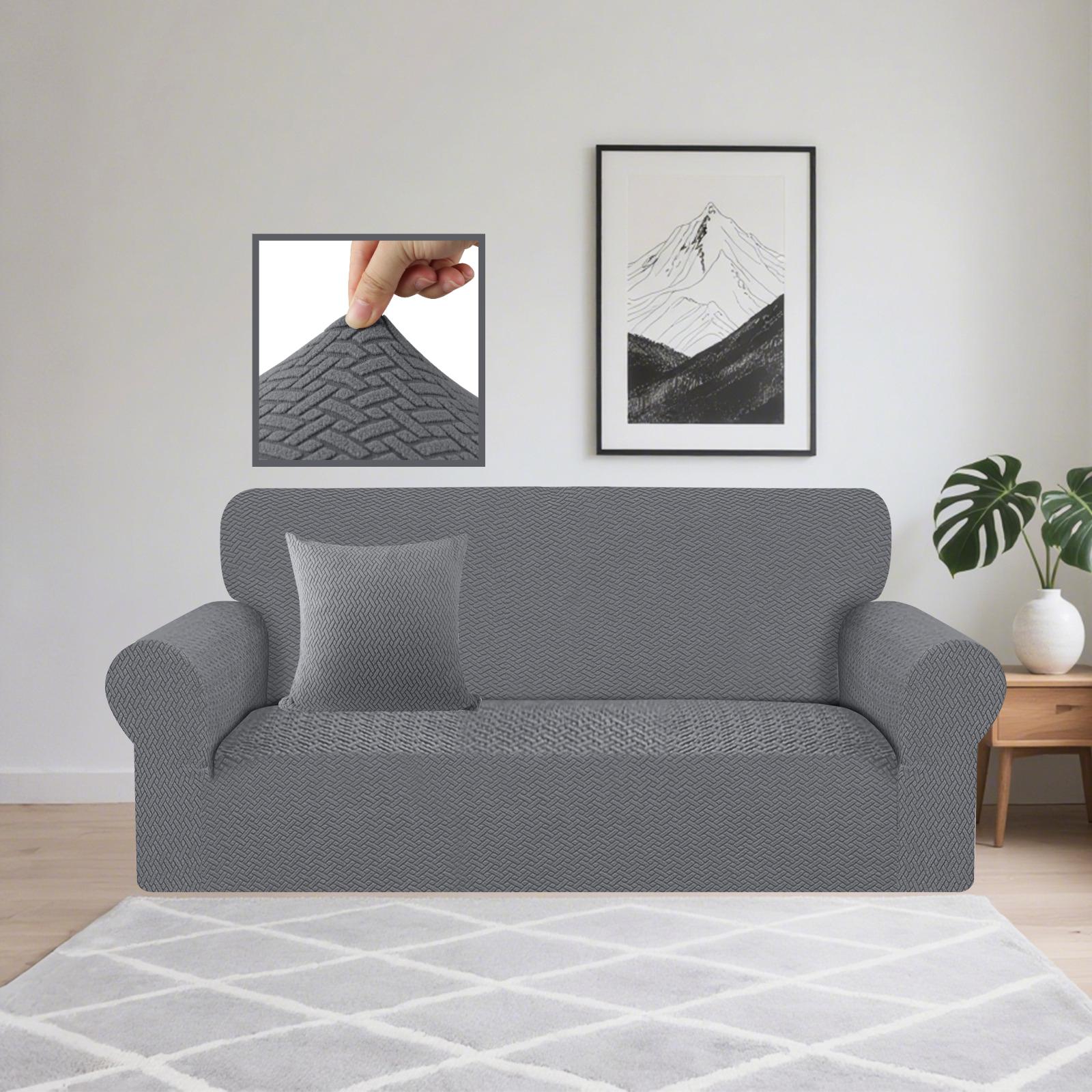 

Stretch Sofa Cover Jacquard Spandex Elastic Sofa Slipcovers Couch Covers for Living Room Pets Kids Dogs Furniture Protector 1 Seater 90-140 cm сірий