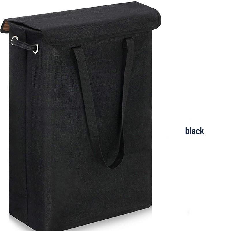 Foldable Cotton Linen Laundry Hamper with Lid - Narrow Strip Design for Bedroom or Office 1748₽