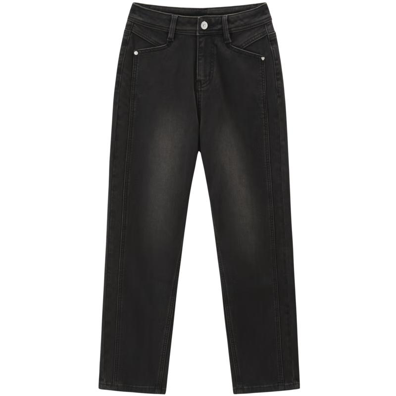 Women s Winter Warm Tapered Denim Jeans XL чёрный