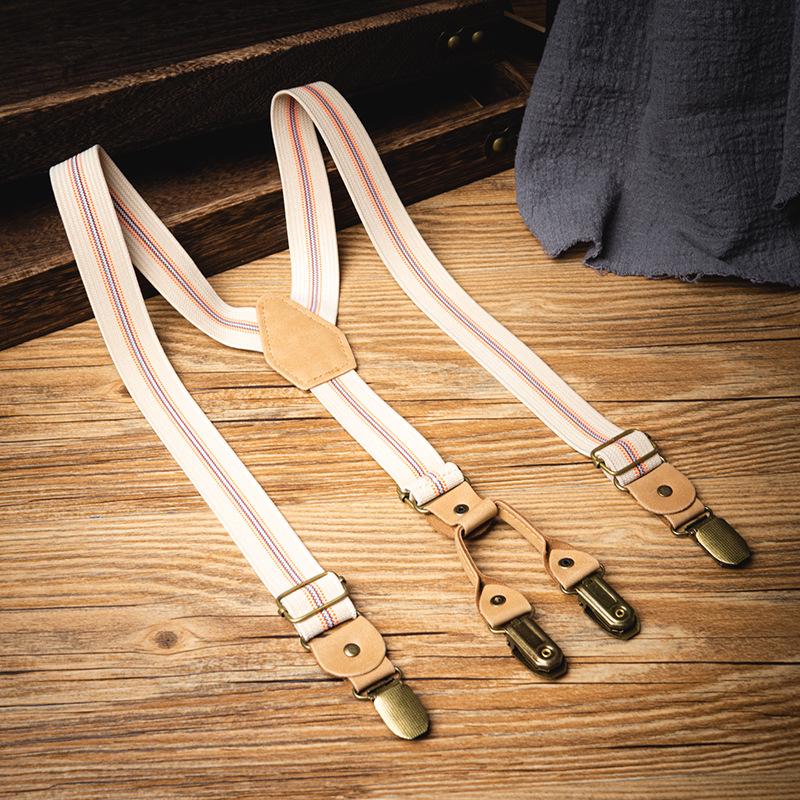 Non-Slip Striped Suspenders Pants with Elastic Straps and Strong Clips for Kids