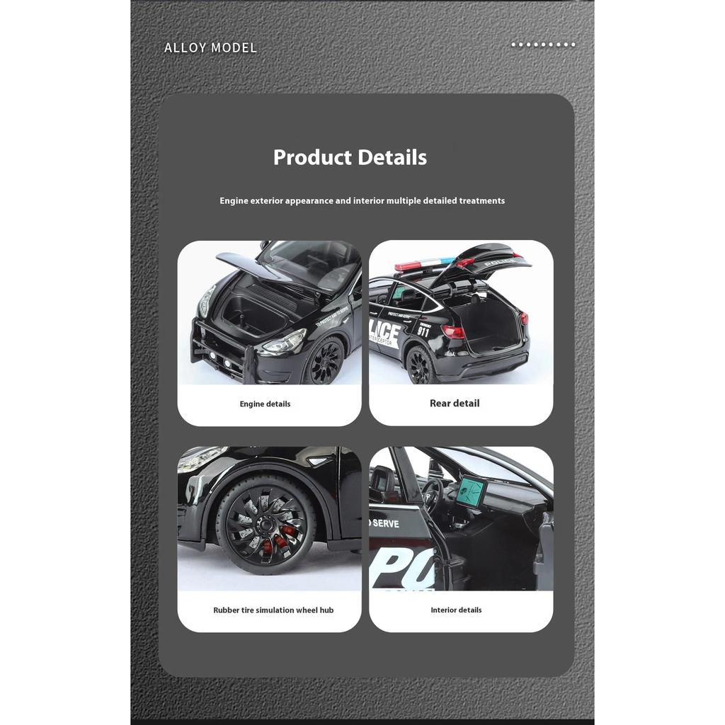 1/24 Metal Die-cast Tesla Armored Police Car Model Simulation Sound and Light Door Can Open Children's Toys Ornaments Birthday Gift