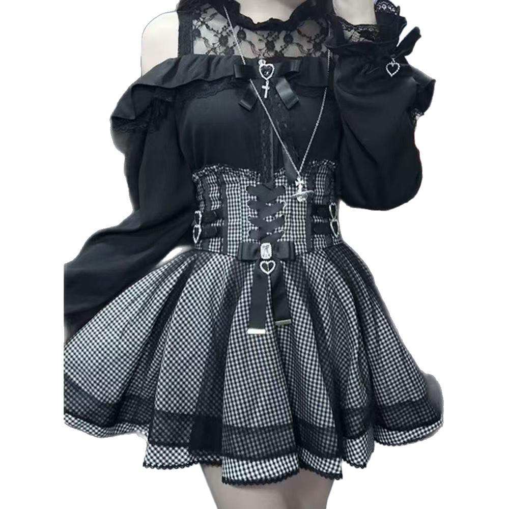 2025 Spring/Autumn Japanese-Style Elegant Off-Shoulder Top and High-Waisted Skirt Set for Young Ladies