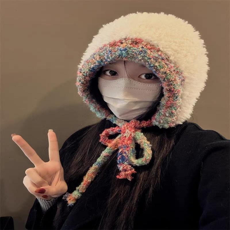 Winter Women Warm Ear Protecting Cap Fashionable And Versatile Knitted Cap Dual Purpose Crossbody Bag Hooded Cap