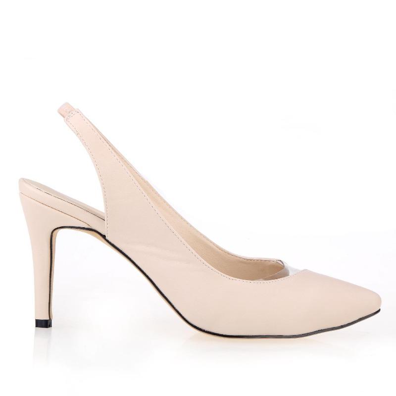 Women Pumps Pointed Toe Shoes Thin Heels Wedding Party Girl High Sole Nude Color Big Size