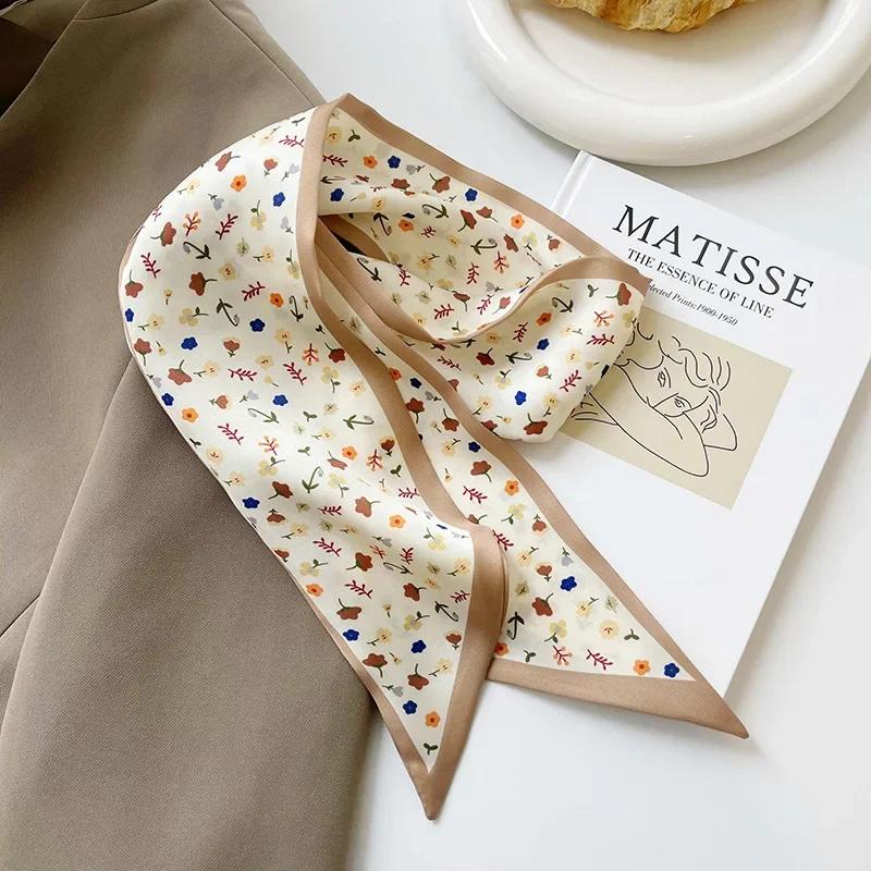 Simple temperament khaki scarf female double -sided narrow ribbon spring and decorative scarf