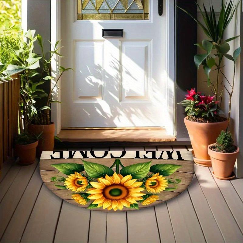 1 Stück Sonnenblumenmuster Halbkreis Willkommen Fußmatte Rutschfest für Außenbereich Terrasse Veranda Küche Badezimmer Eingangsbereich Bodenmatte