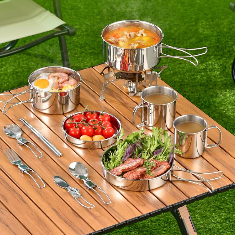 Stainless Steel Camping Tableware Outdoor Cookware Set Ultralight CampinHike Picnic Pot Spoon Fork Travel Picnic Equipment