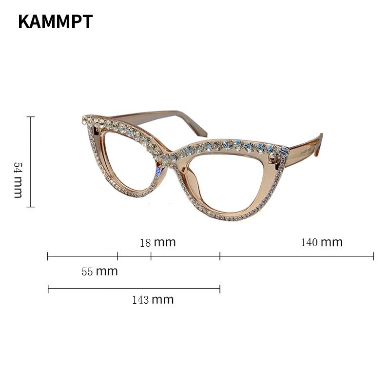 KAMMPT Retro Cat Eye Glasses With Rhinestones for Women New Stylish Trendy Luxury Brand Designer Oversized Spectacles