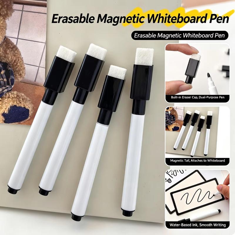 Dry Erase Markers with Eraser Cap 5/10PCS Smooth Writing Erasable Pens for Office Meeting Whiteboard Training Classroom