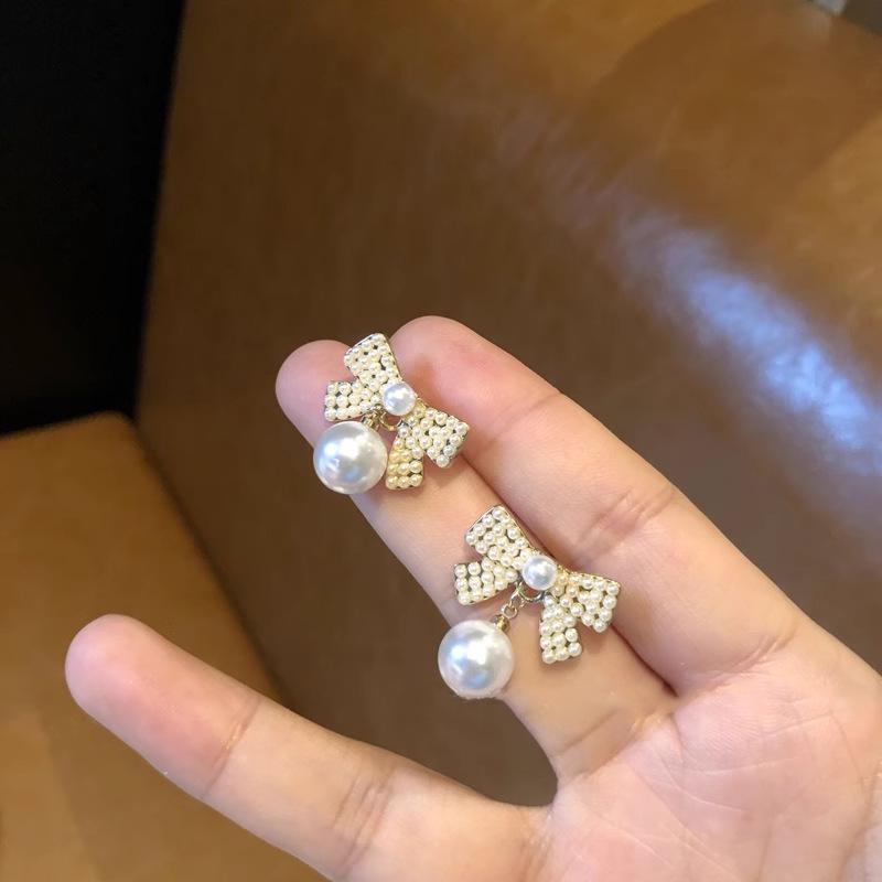 Elegant Floral Bow Earrings - High-End French Design for Women